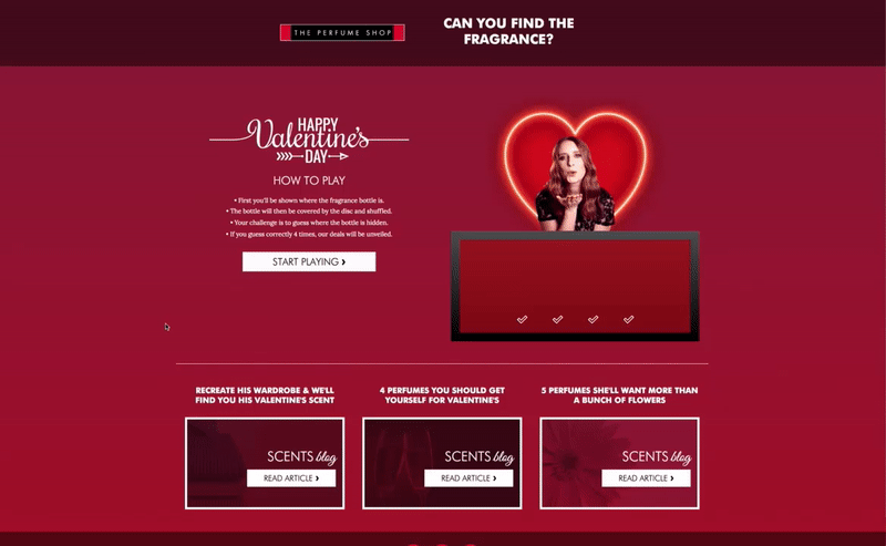 Dot.vu Interactive Content Platform - Customer Examples - The Perfume Shop - Valentines Game